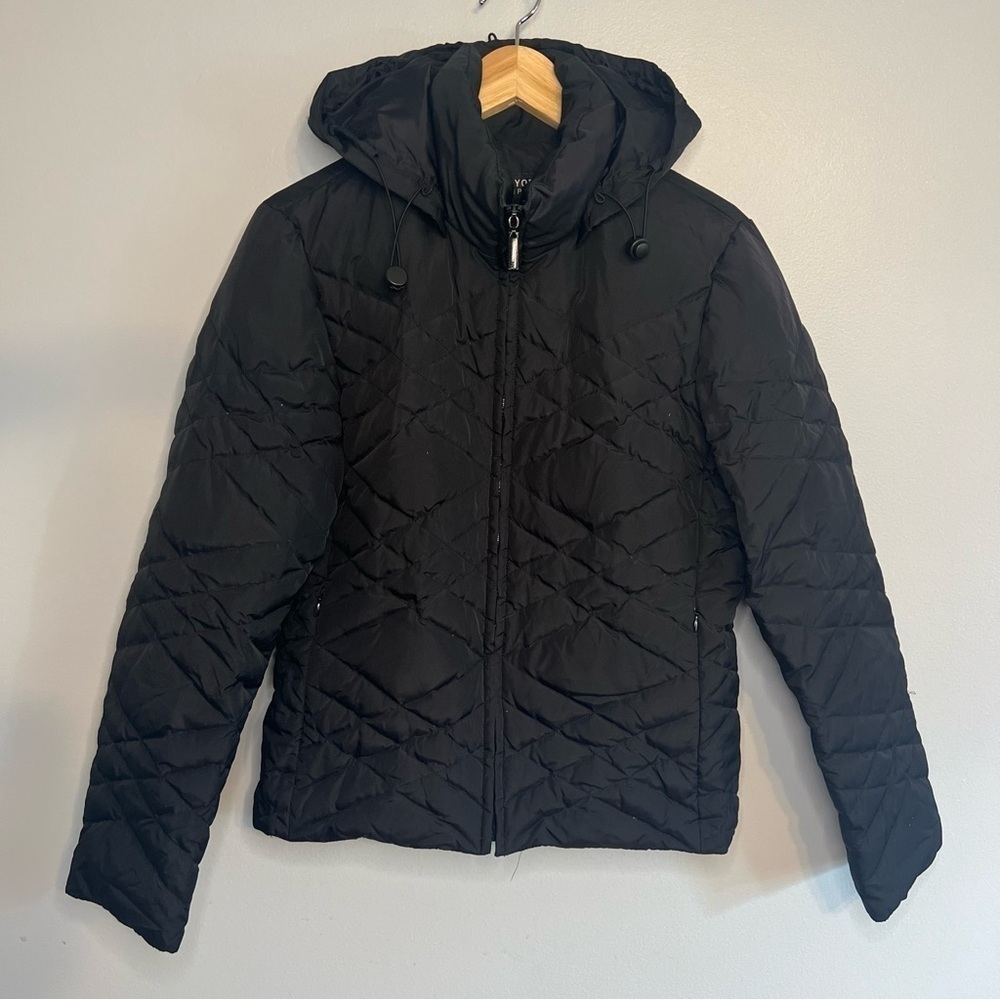 NEW YORK & CO Puffer Down Jacket Hooded Black Winter Outdoor Sz S Parka